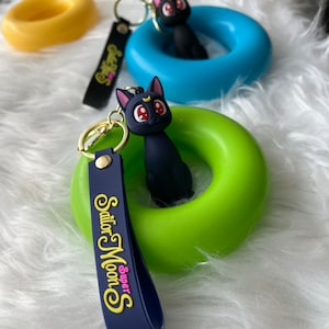 1pc Keychain Sailormoon Luna Cat Anime black blue
