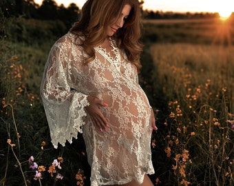 Boho Goddess Maternity Photoshoot Sheer Lace Dress Babyshower Crochet Oversized Maternity Tunic Dress - One size + Plus Size  Slip Included!