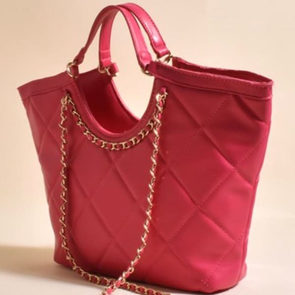 Hot Pink Quilted Vegan Leather Tote Bag