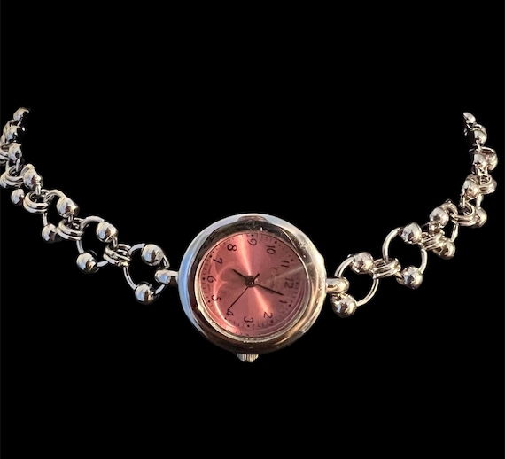 Pink Beaded Watch with Silver Chain Pink Beaded Watch, Ladies Watch, Bracelet Watch - Etsy main image 4