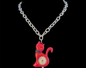 Red Cat Steampunk Boho Goth Grunge Grillige Tijd Stuk Horloge Werkt