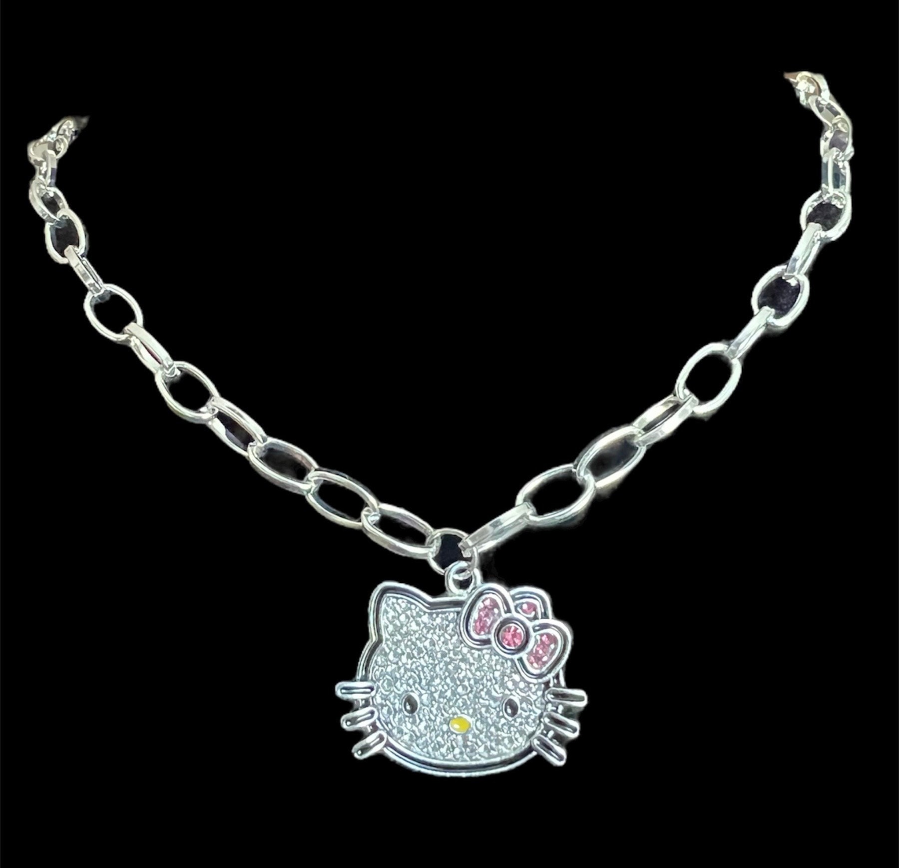 Rhinestone Hello Kitty Sanrio Silver Chunky Necklace - Etsy