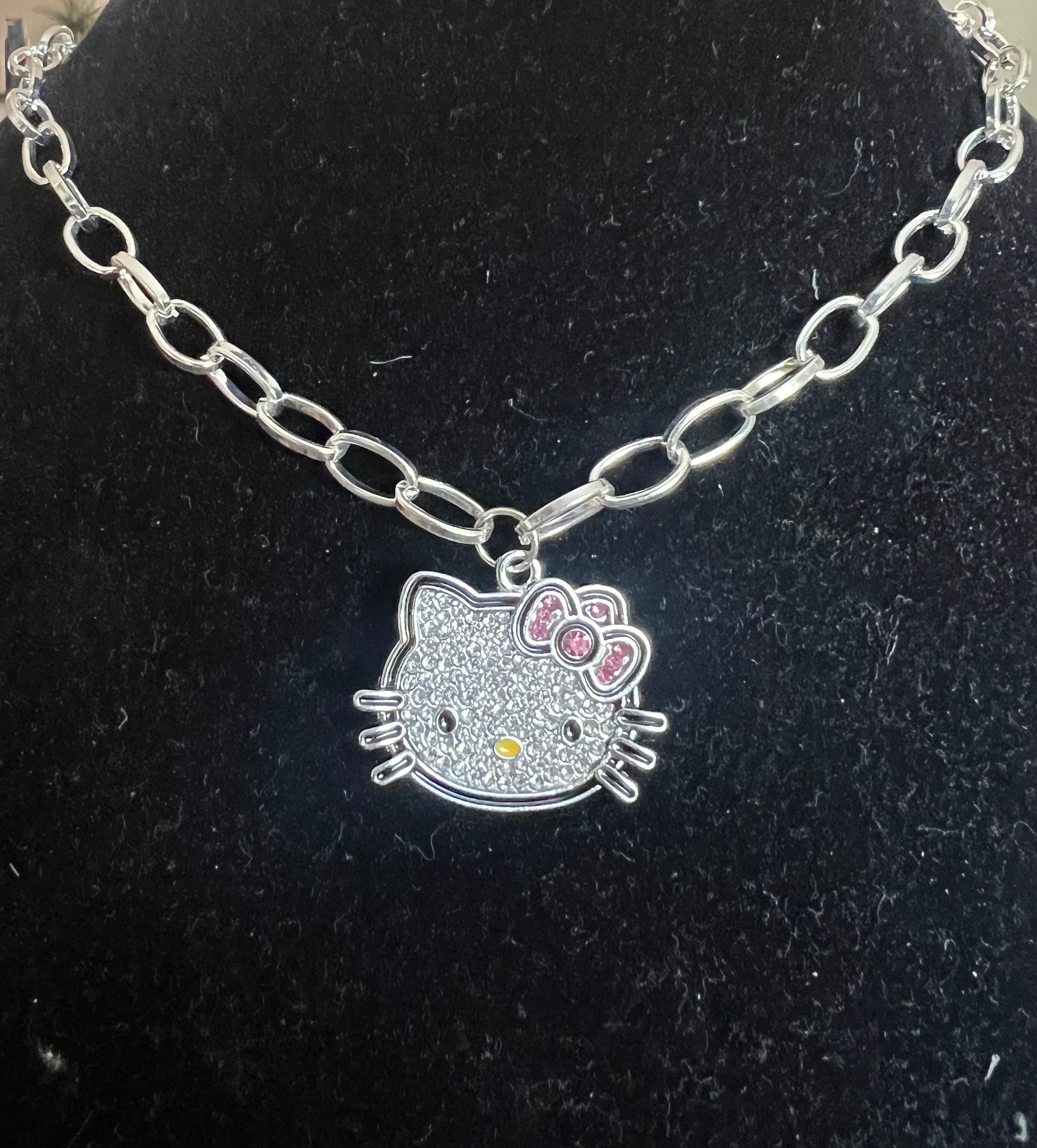 Rhinestone Hello Kitty Sanrio Silver Chunky Necklace - Etsy