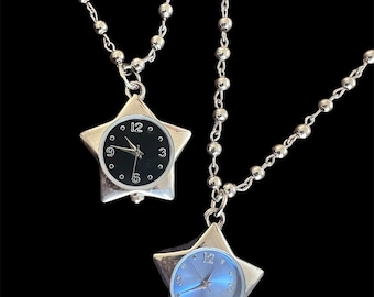 Hand Beaded Star Watch Choker Necklace: Steampunk Gothic Time Piece
