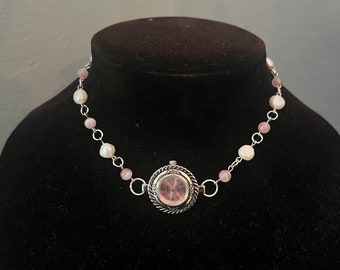 Freshwater Pearl Sterling Silver Pink Watch Necklace Choker