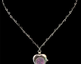 Purple Heart Heart Chain Watch Necklace