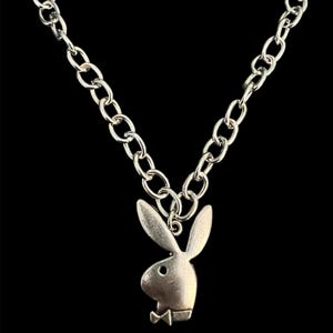 Stainless Steel Silver Chunky Playboy Pendant Necklace