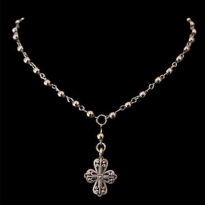Silber Perlen abstrakte antike Stil Kreuz Halskette