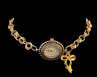 18k Gold Plated and Silver Watch Clock Necklace