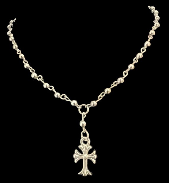 Silver Beaded Abstract Antique Chrome Hearts Style Cross