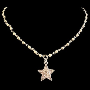 Hand Beaded Stainless Steel Spiral Star Necklace: Whimsical Boho Goth