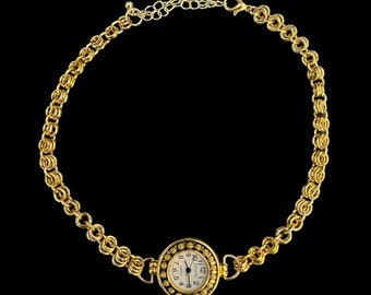 18k Gold Plated Handmade Chainmail Watch Choker Necklace