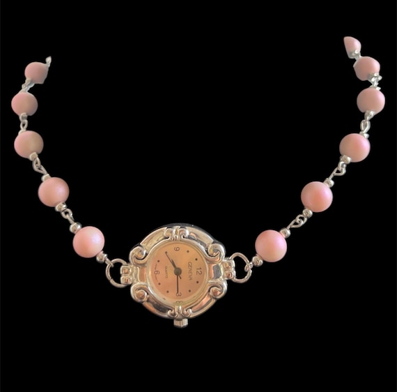 Vintage silver and pink pearl watch RARE GORGEOUS PINK PEARL BAND ART DECO SILVER WATCH NEW  main image 4