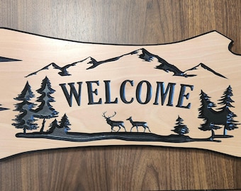 Rustic Mountain Welcome Porch Sign