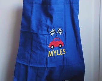 Bolsa de mano infantil bordada: diseño personalizado de coche, camión y dinosaurio