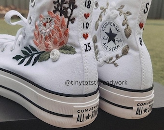 Wedding Converse For Bride - Custom embroidered Converse shoes - Wedding Flowers Embroidered Sneakers - Personalised embroidered Converse