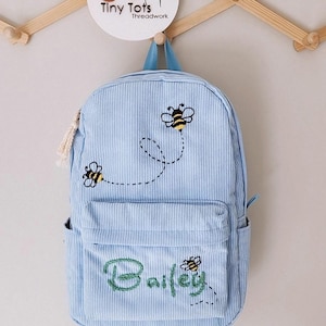 Sacs à dos personnalisés - Sacs à dos en velours côtelé - Cartable - Sacs pour enfants - Sacs - Personnalisés - Broderie à la main - Broderie - Rentrée scolaire