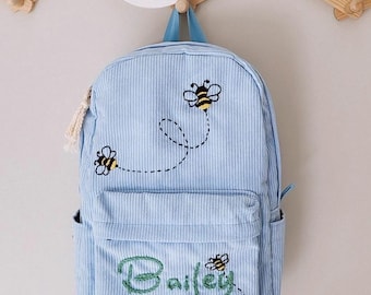 Mochila de pana personalizada: mochila escolar infantil bordada a mano