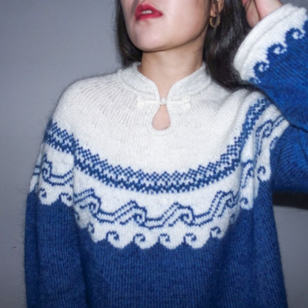 Ceramic Sweater Knitting Pattern - Colorwork Porcelain Motifs (PDF Pattern)