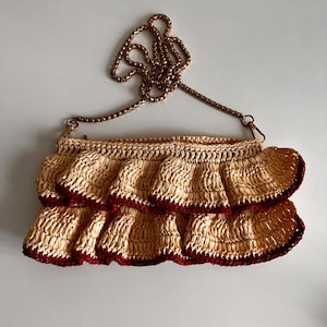 Handmade Crochet Raffia Hand Bag Handmade Summer Bag Crochet Raffia Light Handbag Raffia Shoulder Bag Cream Beige Frilled Bag
