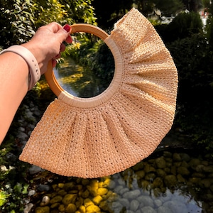 Handmade Crochet Raffia Hand Bag Handmade Summer Bag Crochet Raffia Light Handbag Wrist Bag Raffia Shoulder Bag Cream Beige