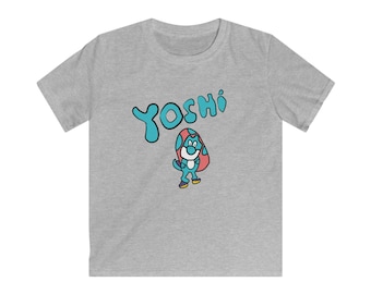 Camiseta infantil con el personaje de dibujos animados Yoshi / Gráfico de dinosaurio divertido, diseño en rosa turquesa