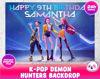 KPOP Demon Hunters Backdrop with name and age