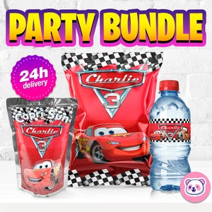Cars Birthday Party Bundle Chips Bag Juice Pouch Water Bottle Personalized Printable Digital File