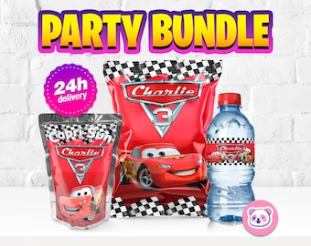 Cars Birthday Party Bundle Chips Bag Juice Pouch Water Bottle Personalized Printable Digital File