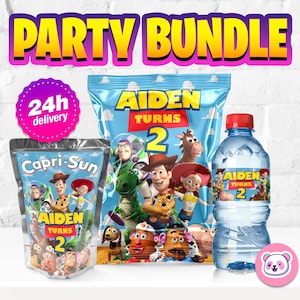 Toy Story Geburtstagsparty Bundle Chips Tasche Saft Beutel Wasserflasche personalisierte druckbare digitale Datei