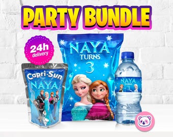 Frozen Birthday Party Bundle Chips Bag Juice Pouch Water Bottle Personalized Printable Digital File