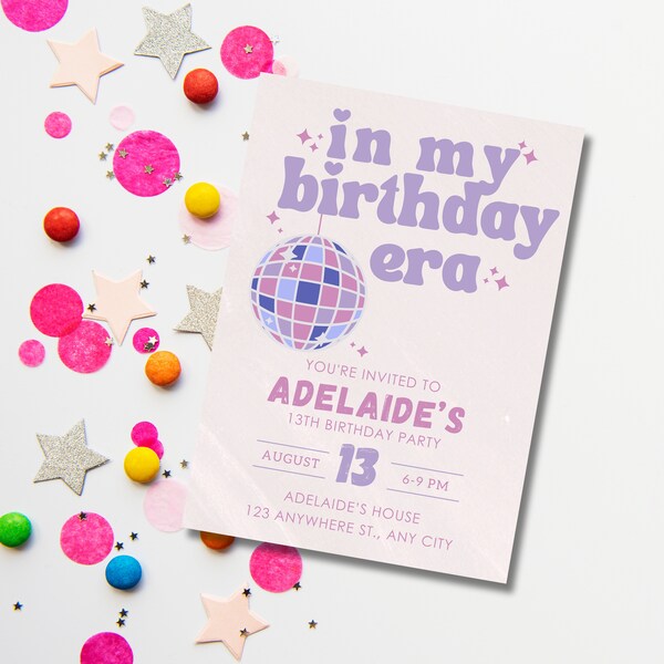 In My Birthday Era Birthday Invitation Printable, Editable Birthday Invite, Girl Disco Birthday, Eras Birthday Invite, Teen Party, Trendy