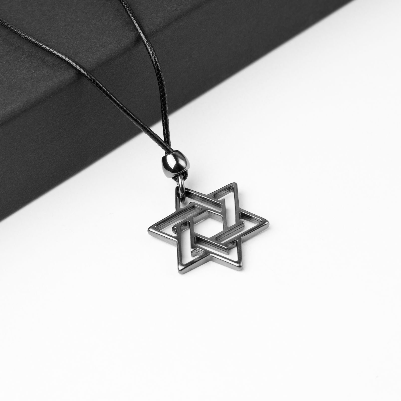 Jewish Star Pendant Necklace Christian Gift - Black Leather