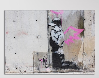 Banksy Angel Boy, Banksy Pink Wings Art Canvas, Child Angel