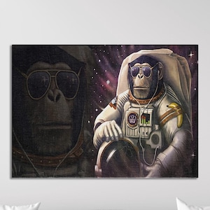 Monkey Poster, Abstract Space Printed, Space Artwork, Abstract Monkey Printed, Astronaut Monkey Wall Art, Animal Canvas, Frame Canvas