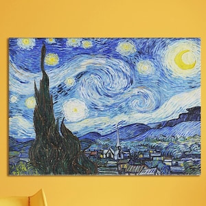 Vincent Van Gogh, La noche estrellada, Pintura de Van Gogh, Lámina de Van Gogh, Lienzo de La noche estrellada, Arte vintage, Decoración de la noche estrellada, Arte mural