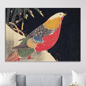 Japanischer Kunstdruck, Bunter Vogel Druck, japanischer Vogel, Goldfasan im Schnee, Botanische Drucke, Ito Jakuchu, japanischer Druck, Vogel Kunst