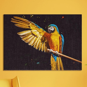 Yellow Parrot, Colorful Animals, Parrot Canvas, Parrot Wall Art, Animals Wall Art, Animals Canvas, Parrot Decor, Colorful Wall Art, Parrot