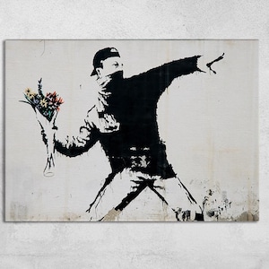 Throwing Flowers Street Art, Banksy Art, Banksy Decor, Banksy Print, Street Art Print, Graffiti Art, Banksy Flower Bomber, Anarchy Graffiti