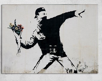 Banksy Flower Bomber Canvas Print: Street Art Graffiti Decor