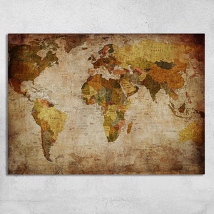 Arte murale per soggiorno, Arte murale, Decorazione murale, Stampa su tela con mappa del mondo antica, Decorazione murale con mappa del mondo antico, Decorazione murale con mappa, Tela con mappa vintage