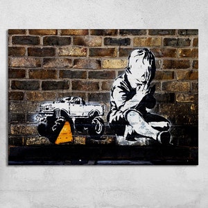 Decoración de pared, Arte de pared grande, Lienzo grande, Niño rezando de Banksy, Obra de arte de graffiti de Banksy, Póster abstracto, Póster de lienzo de niño de Banksy, Arte de vidrio