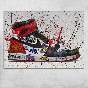 Graffiti Sneaker Wall Art | Air Jordan Shoe Canvas | Street Art Print for Sneakerheads | Urban Hip Hop Decor | Hypebeast Gift