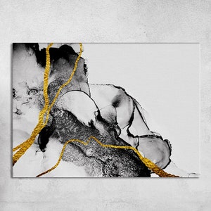 Black Gold Printed Canvas, Luxury Wall Art, Abstract Wall Decor, Black Yellow Abstract, Abstract art, Oversize Canvas Art, Contemporary Art