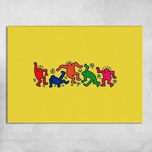 Lienzo de Keith Haring bailando, Keith Haring bailarín, arte en lienzo de personas bailando, póster de Keith Haring, arte mural de Keith Haring, Keith Haring