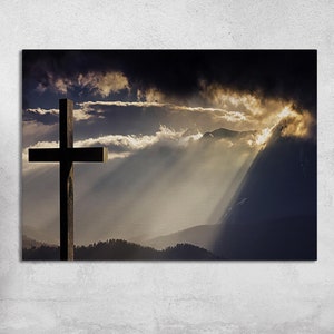 Sonnenuntergang Kunst Leinwand, Ansicht Poster, Auferstehung Kreuz Leinwand, Sonnenuntergang Landschaft Leinwand Kunst, Christliches Kreuz Jesus Christus Kreuz Kunstwerk