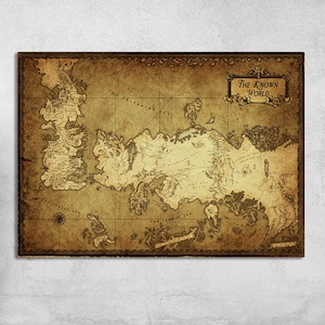 Grande toile, cadeaux personnalisés, oeuvre d'art déco mariage, décoration murale carte, cadeau carte carte Game of Thrones, toile carte de Westeros, art mural tendance