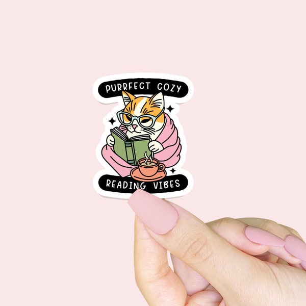 Perfect Cozy Reading Vibes Cat Sticker