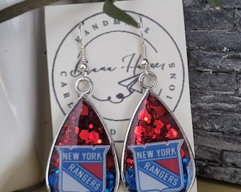 New York Rangers Earrings, Rangers Earrings, Hockey Earrings for her
