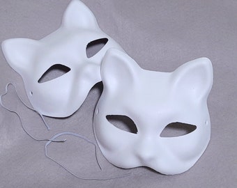 Two blank paper mache cat masks, Therian cat fox mask DIY pack of 2, cat mask  for quadrobics, feline plain mask, make your own Therian mask